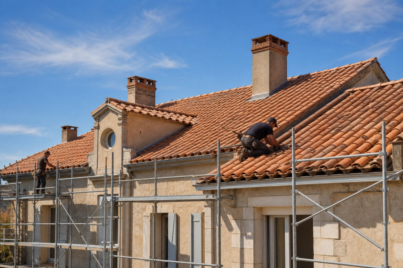 Toiture entièrement rénovée avec tuiles propres et faîtage aligné