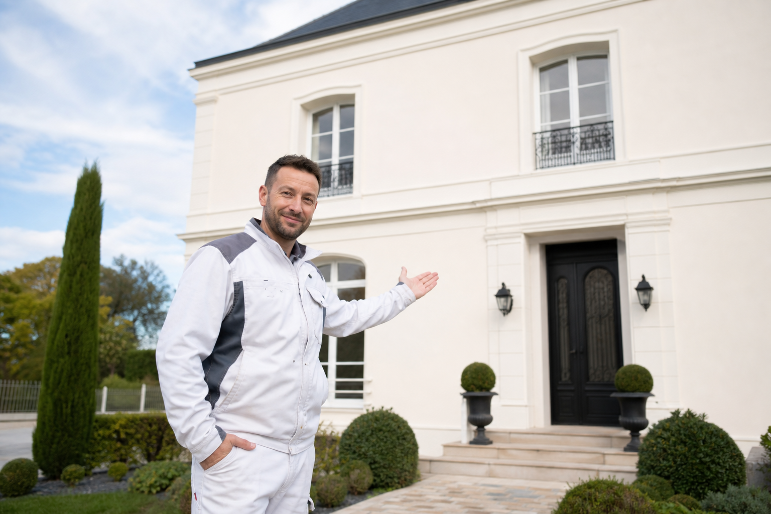 Artisan présentant une maison après diagnostic de toiture