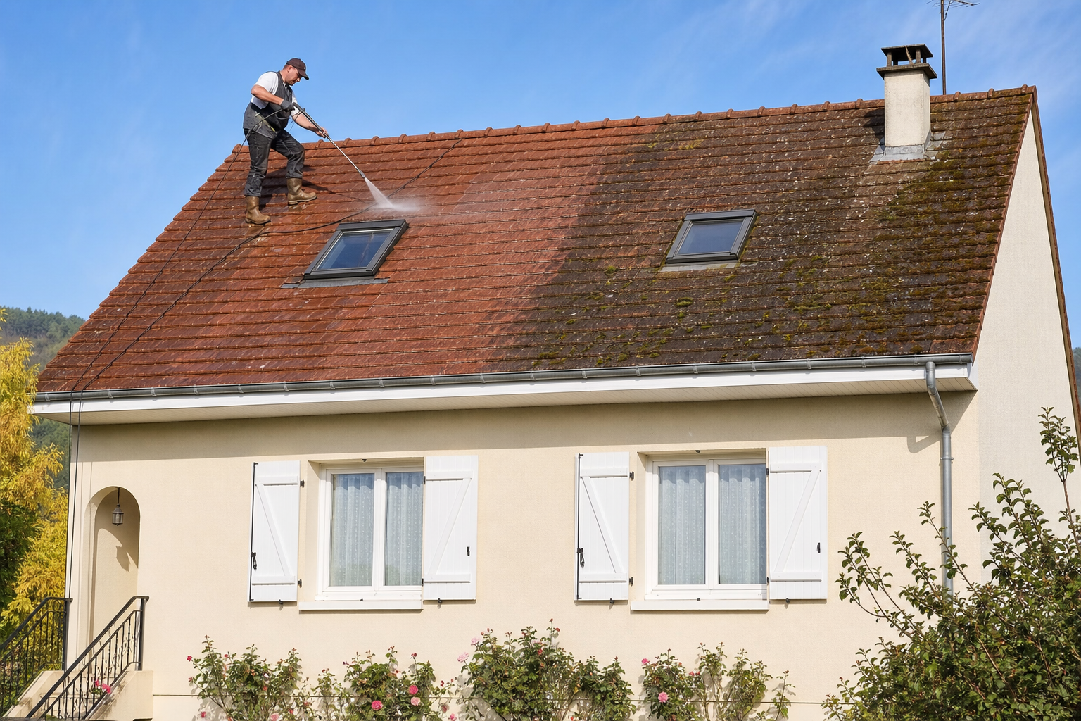 Toiture nettoyée après démoussage professionnel
