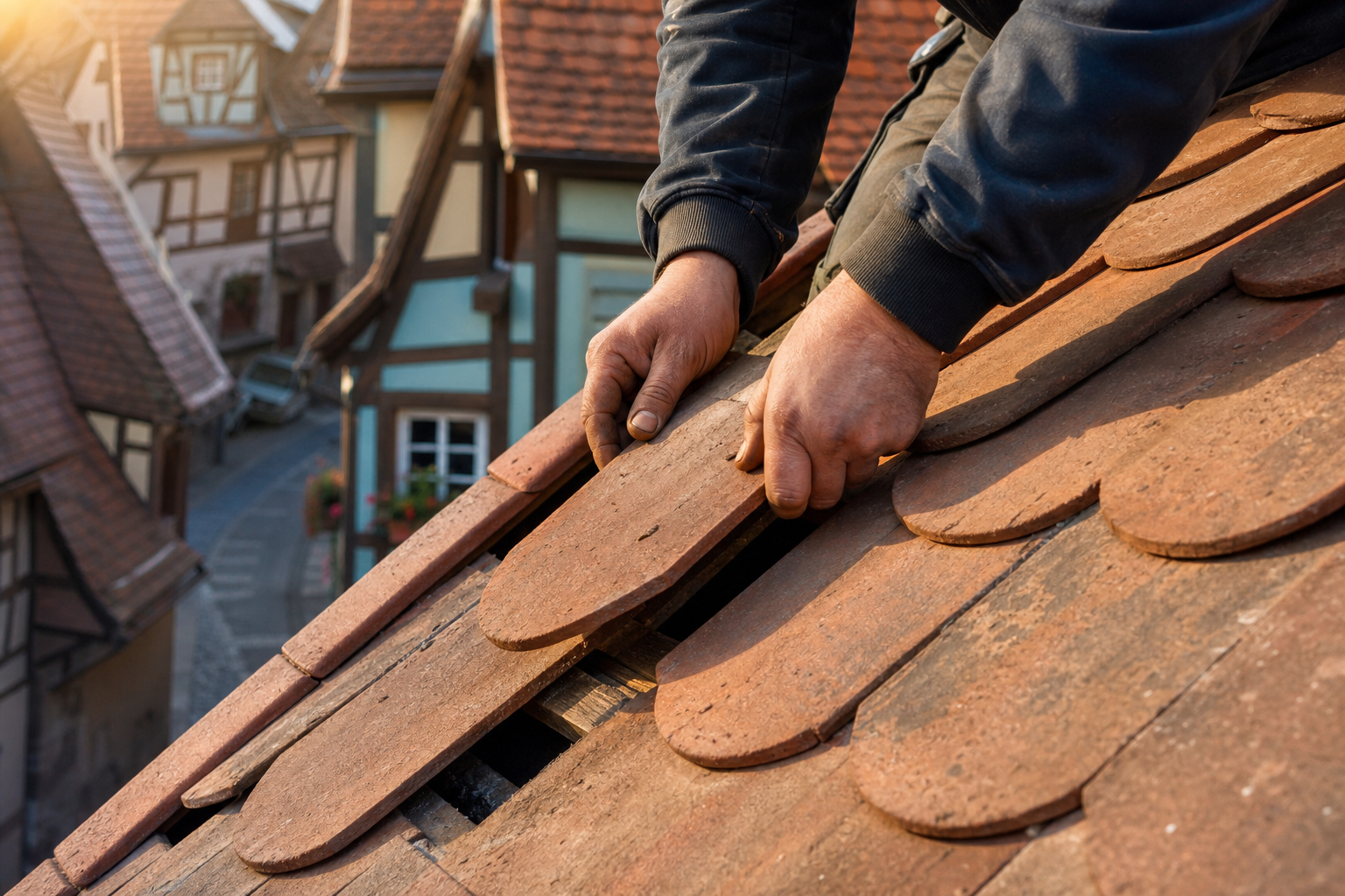 Rénovation de toiture sur maison française